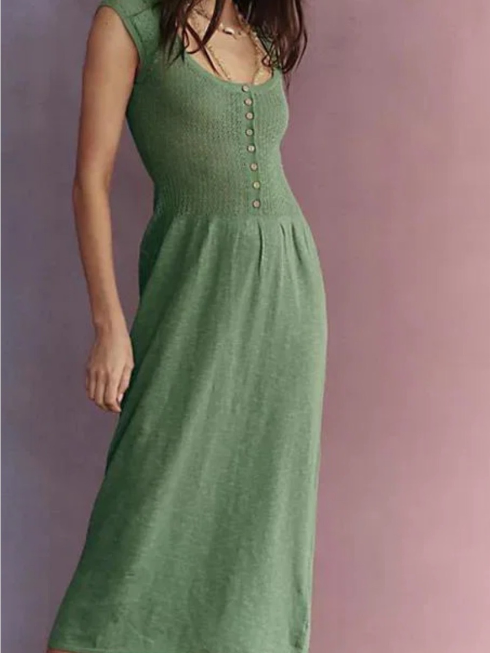 Free People Sage Green Ribbed Button-Front Maxi Dress